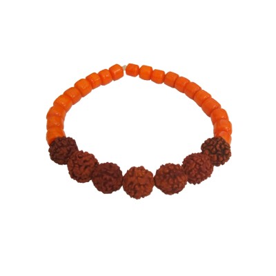 Rudraksha Bracelet Orange Coral by Menjewell